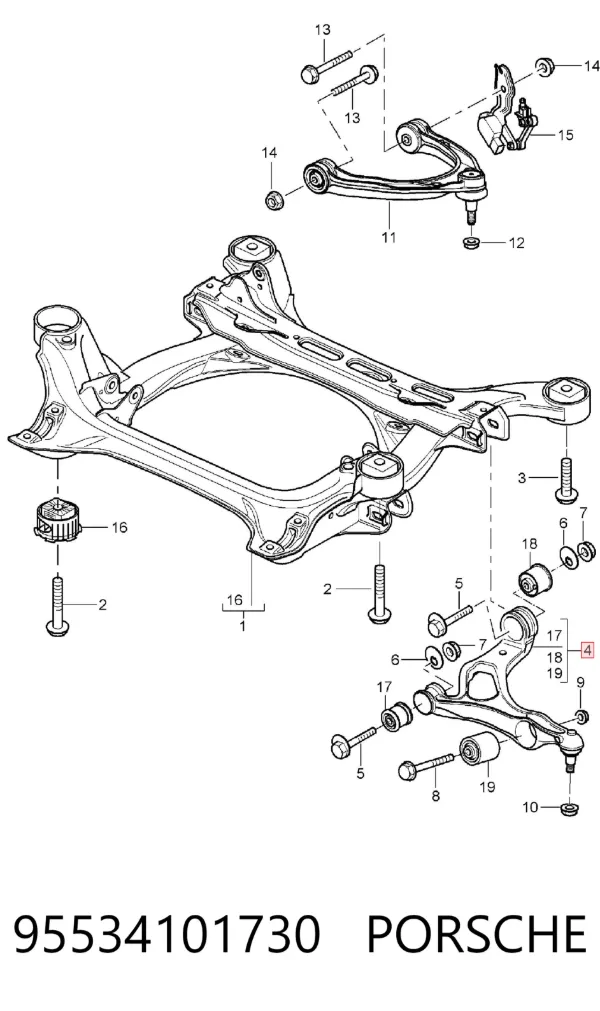 Wahacz zawieszenia przedniego dolny lewy 95534101730 Porsche
