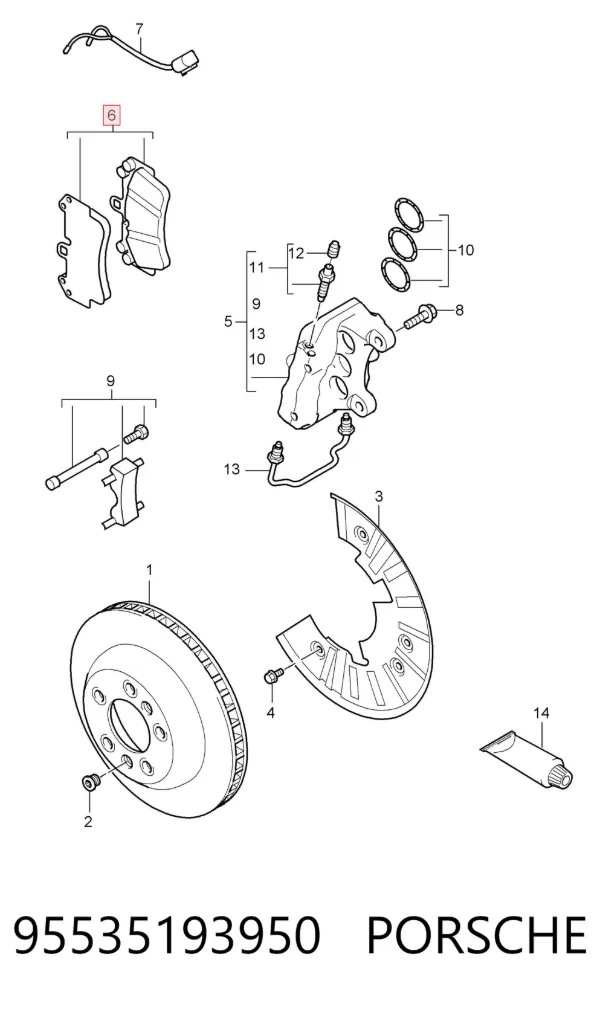 Klocki hamulcowe przednie tarczowe 95535193950 Porsche