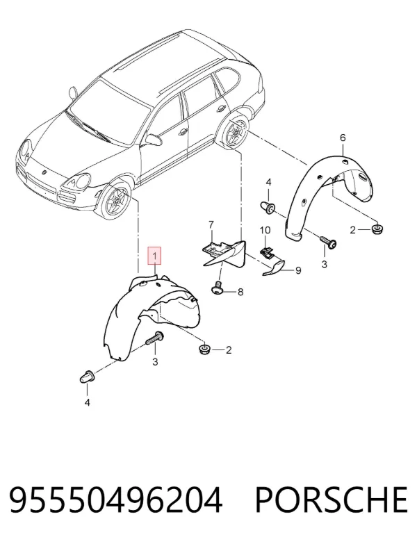 Nadkole błotnika przedniego prawe 95550496204 Porsche