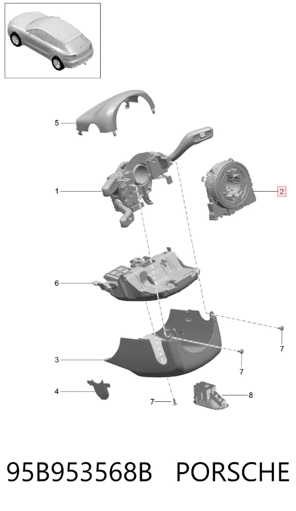 Pierścień kontaktowy AIRBAG, taśma kierownicy 95B953568B Porsche