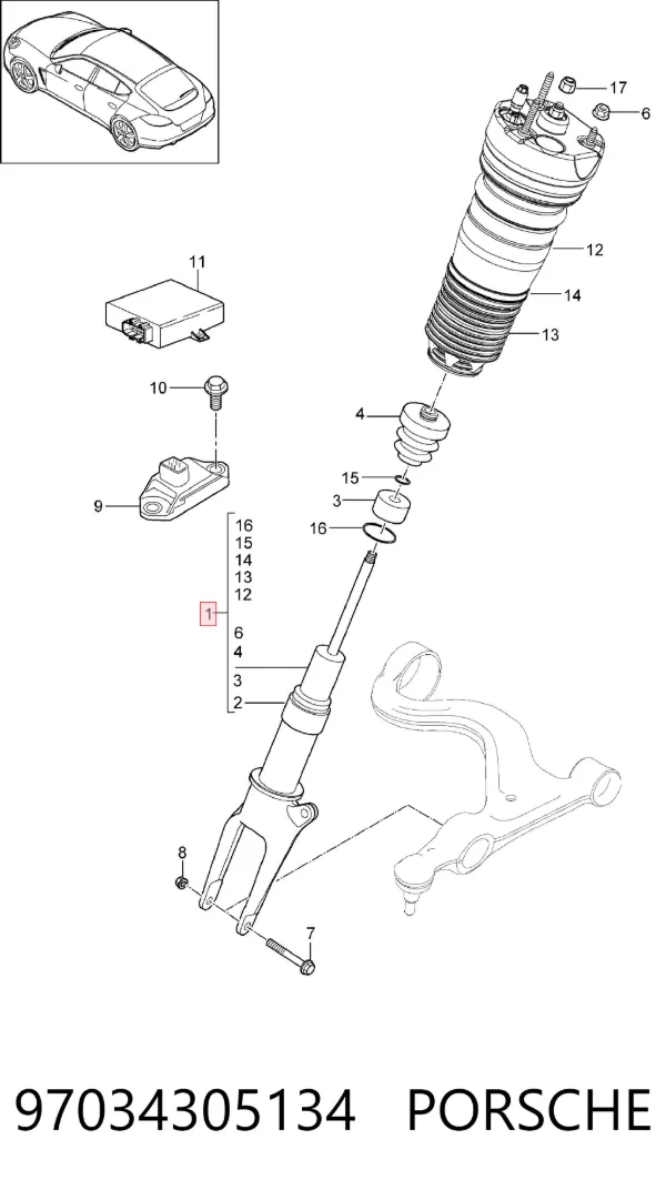 Amortyzator przedni 97034305134 Porsche