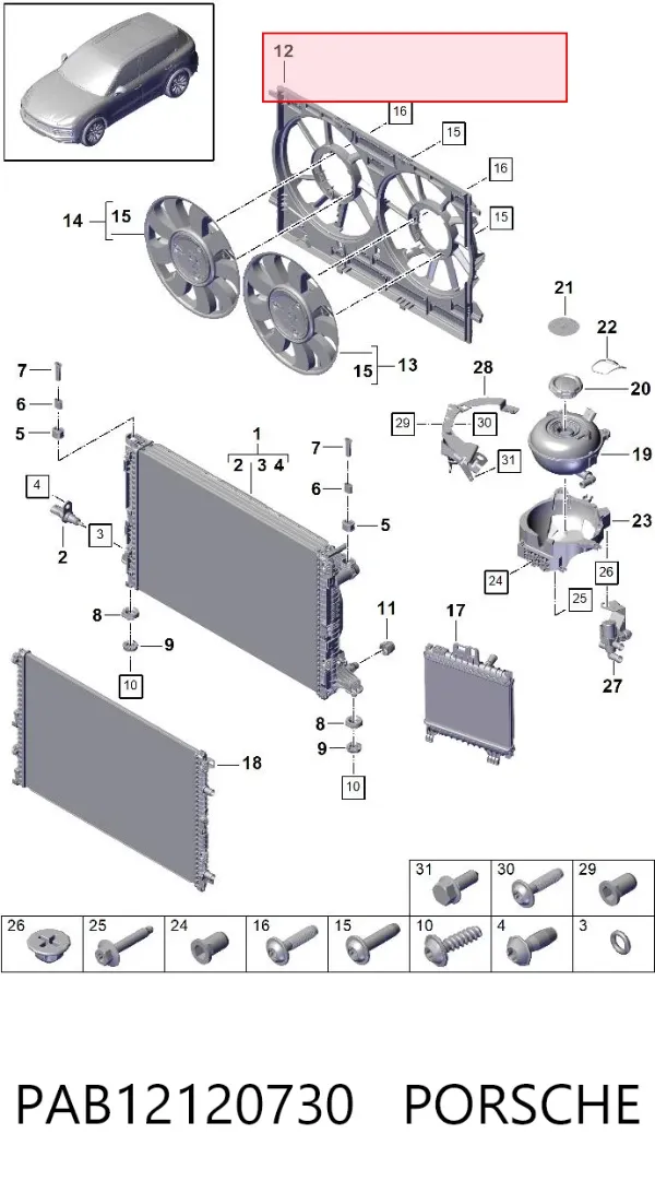 Dyfuzor chłodnicy PAB12120730 Porsche