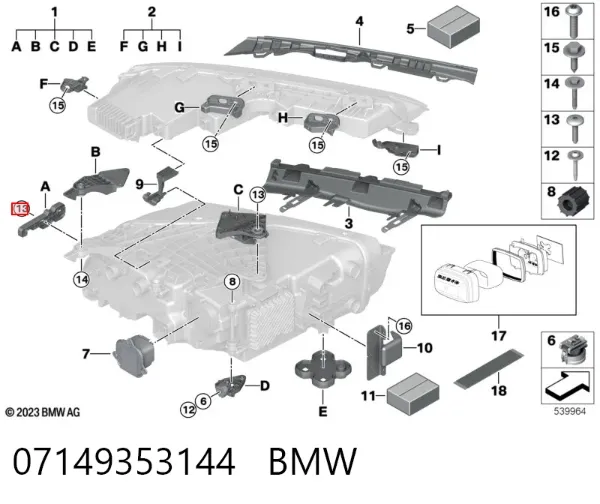 Spinka mocowania reflektora 07149353144 BMW
