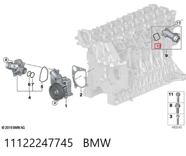Uszczelka kołnierza (trójnika) układu chłodzenia 11122247745 BMW