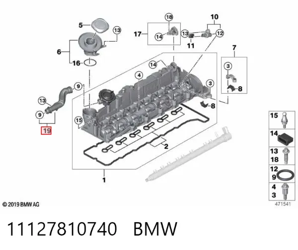 Króciec wentylacji kadłuba (separatora oleju) 11127810740 BMW