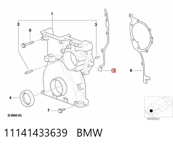 Uszczelka pokrywy przedniej silnika prawa 11141433639 BMW