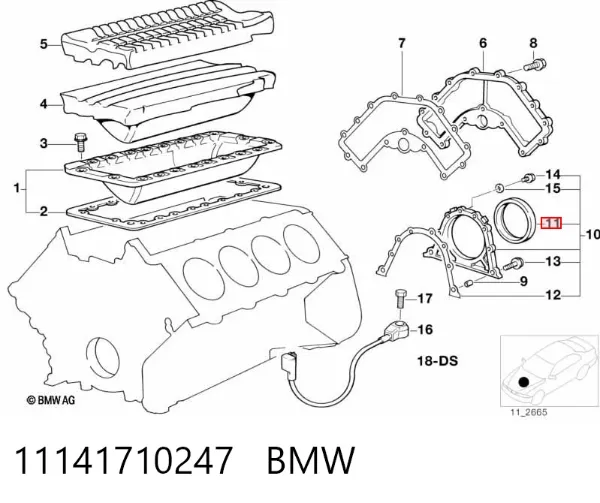 Uszczelniacz wału korbowego silnika tylny 11141710247 BMW