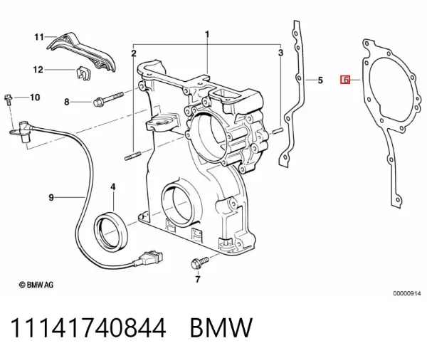 Uszczelka pokrywy przedniej silnika lewa 11141740844 BMW