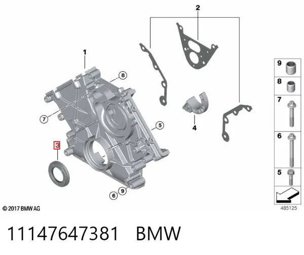 Uszczelniacz wału korbowego przedni 11147647381 BMW