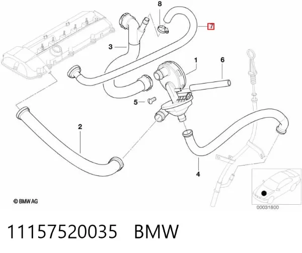 Króciec wentylacji kadłuba (separatora oleju) 11157520035 BMW