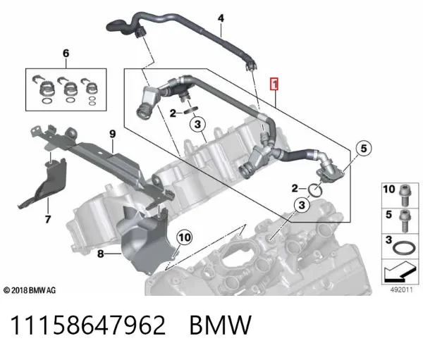 Króciec wentylacji kadłuba (separatora oleju) 11158647962 BMW