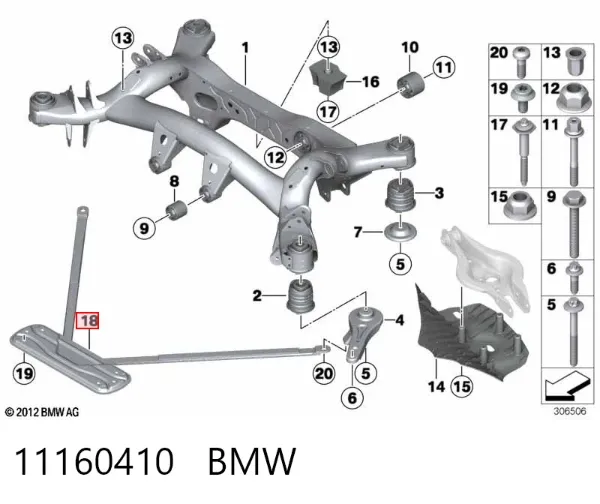 Rozpórka tylnej belki (ramy pomocniczej) 11160410 BMW
