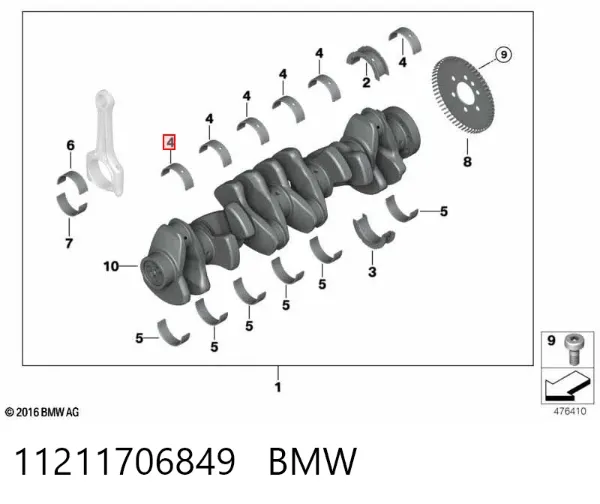 Panewki główne wału korbowego, zestaw, standardowe (STD) 11211706849 BMW
