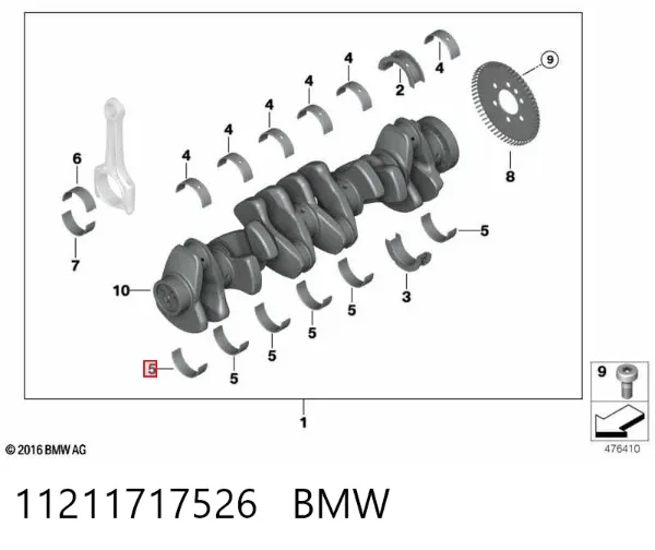 Panewki główne wału korbowego, zestaw, standardowe (STD) 11211717526 BMW