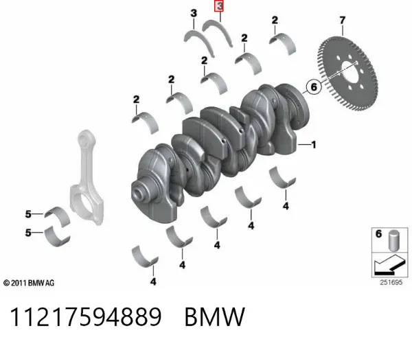 Półpierścień oporowy wału korbowego górny 11217594889 BMW