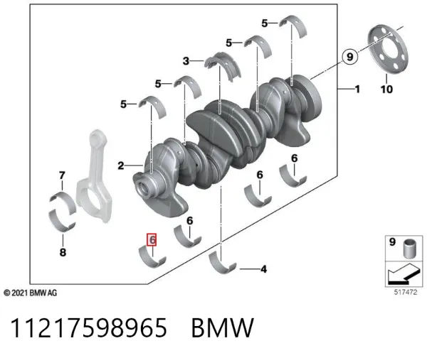 Panewki główne wału korbowego, zestaw, 1. naprawa (+0,25) 11217598965 BMW