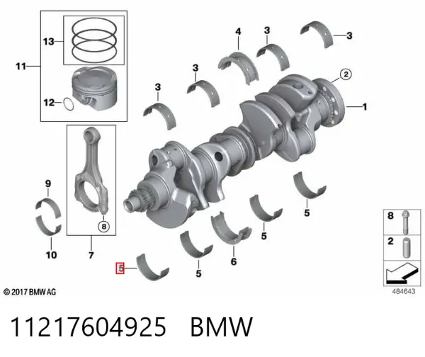 Panewki główne wału korbowego, zestaw, standardowe (STD) 11217604925 BMW