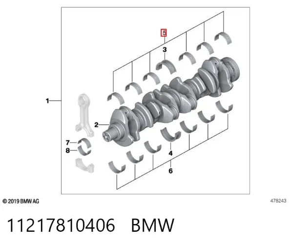Panewki korbowodowe wału korbowego, zestaw, 1. naprawa (+0,25) 11217810406 BMW