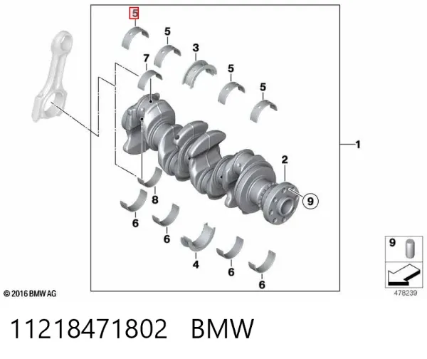 Panewki główne wału korbowego, zestaw, 1. naprawa (+0,25) 11218471802 BMW