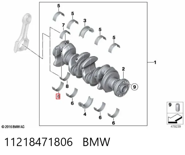 Panewki główne wału korbowego, zestaw, standardowe (STD) 11218471806 BMW