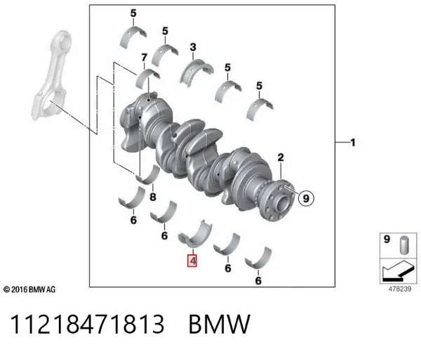 Panewki główne wału korbowego, zestaw, standardowe (STD) 11218471813 BMW