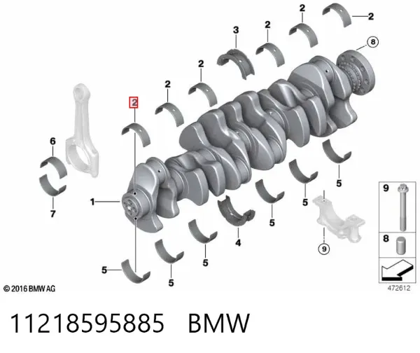 Panewki główne wału korbowego, zestaw, 1. naprawa (+0,25) 11218595885 BMW