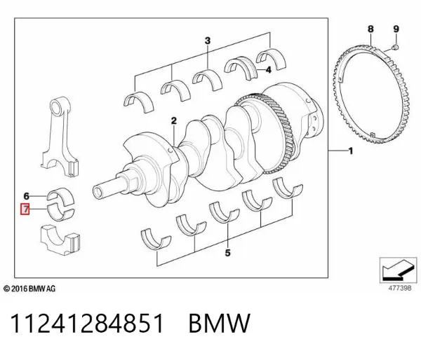 Panewki korbowodowe wału korbowego, zestaw, 1. naprawa (+0,25) 11241284851 BMW