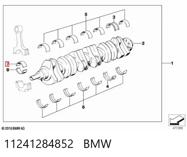 Panewki korbowodowe wału korbowego, zestaw, 1. naprawa (+0,25) 11241284852 BMW