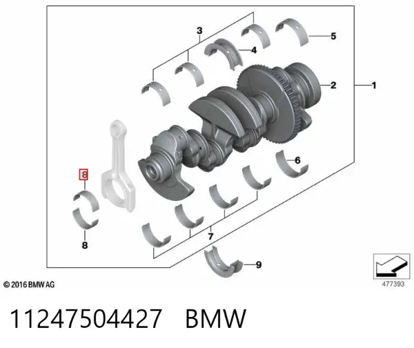 Panewki korbowodowe wału korbowego, zestaw, 1. naprawa (+0,25) 11247504427 BMW