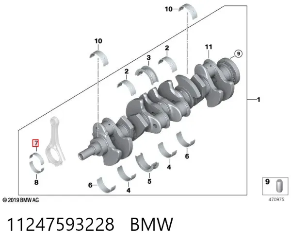 Panewki korbowodowe wału korbowego, zestaw, 1. naprawa (+0,25) 11247593228 BMW