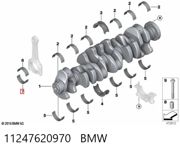 Panewki korbowodowe wału korbowego, zestaw, 1. naprawa (+0,25) 11247620970 BMW