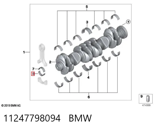 Panewki korbowodowe wału korbowego, zestaw, 1. naprawa (+0,25) 11247798094 BMW