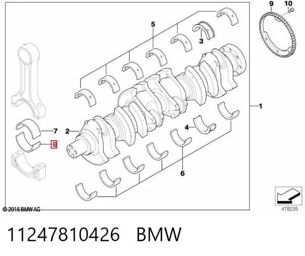 Panewki korbowodowe wału korbowego, zestaw, standardowe (STD) 11247810426 BMW
