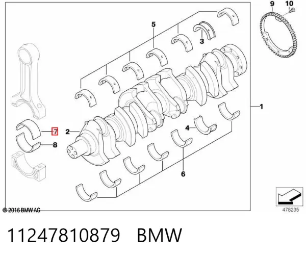 Panewki korbowodowe wału korbowego, zestaw, 1. naprawa (+0,25) BMW 5 E34