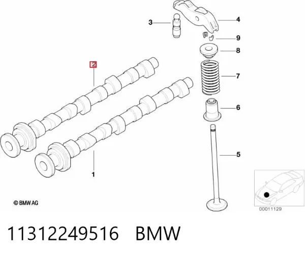 Wał rozrządu silnika wylotowy, wydechowy 11312249516 BMW