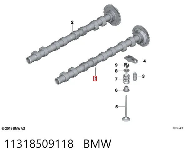 Wał rozrządu silnika ssący, dolotowy 11318509118 BMW