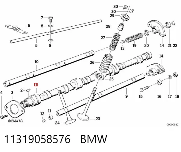 Wał rozrządu silnika 11319058576 BMW
