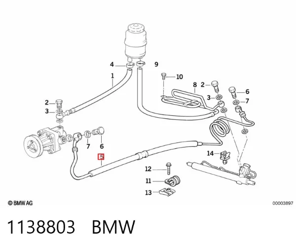 Przewód hydraulicznego układu wspomagania wysokiego ciśnienia, od pompy do maglownicy (mechanizmu) 1138803 BMW