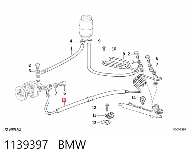 Przewód hydraulicznego układu wspomagania wysokiego ciśnienia, od pompy do maglownicy (mechanizmu) 1139397 BMW
