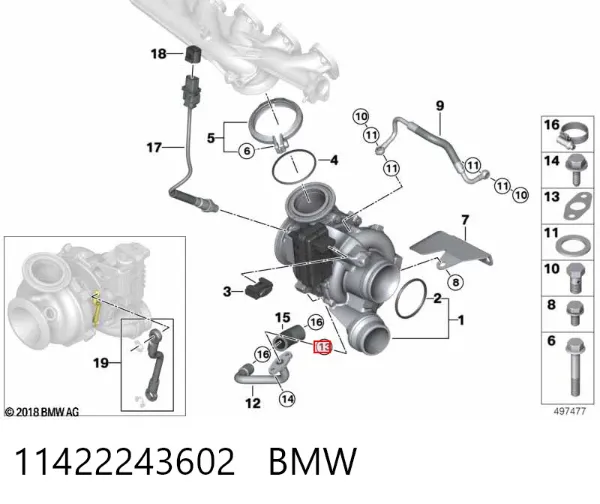 Uszczelka przewodu spływu oleju z turbiny 11422243602 BMW
