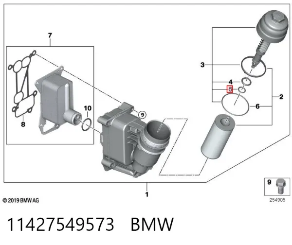 Pierścień pokrywy filtra olejowego wewnętrzny 11427549573 BMW