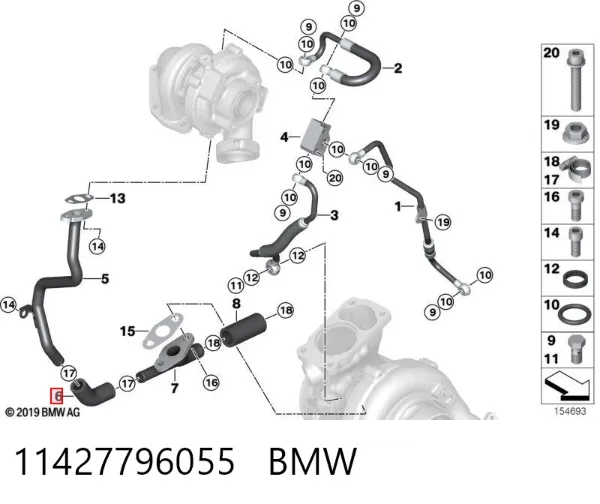 Przewód (króciec) chłodzenia turbiny cieczą, zwrotny 11427796055 BMW