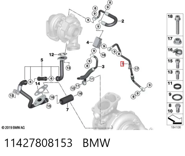 Rurka (przewód) dopływu oleju do turbiny 11427808153 BMW