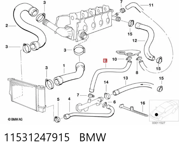 Przewód (króciec) układu chłodzenia 11531247915 BMW
