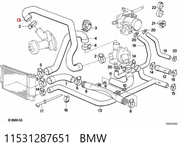Przerwód (króciec) pompy wodnej tłoczny 11531287651 BMW