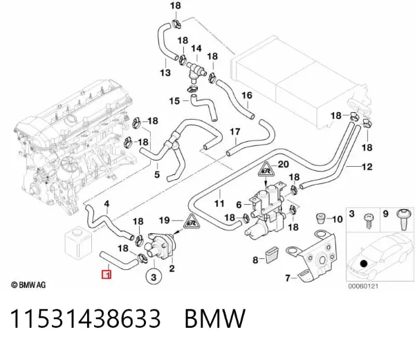 Przewód (króciec) chłodnicy górny 11531438633 BMW