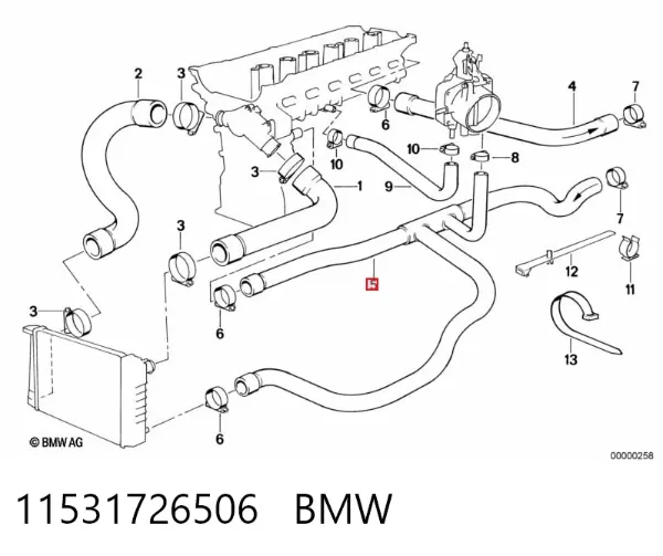 Przewód (króciec) chłodnicy dolny 11531726506 BMW