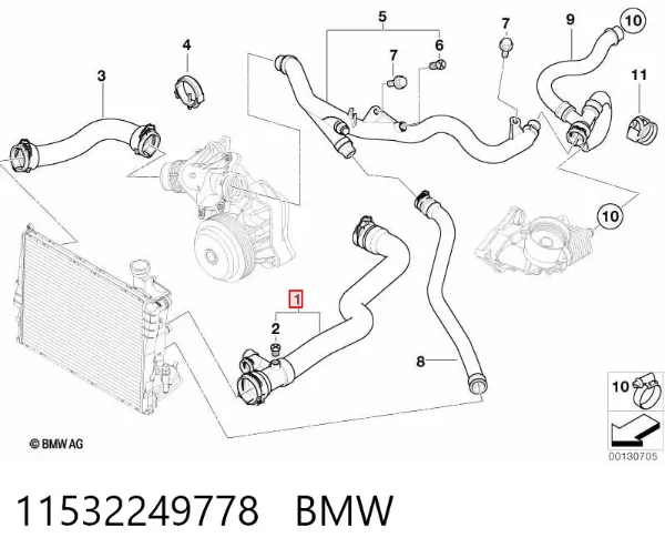 Przewód (króciec) chłodnicy górny 11532249778 BMW