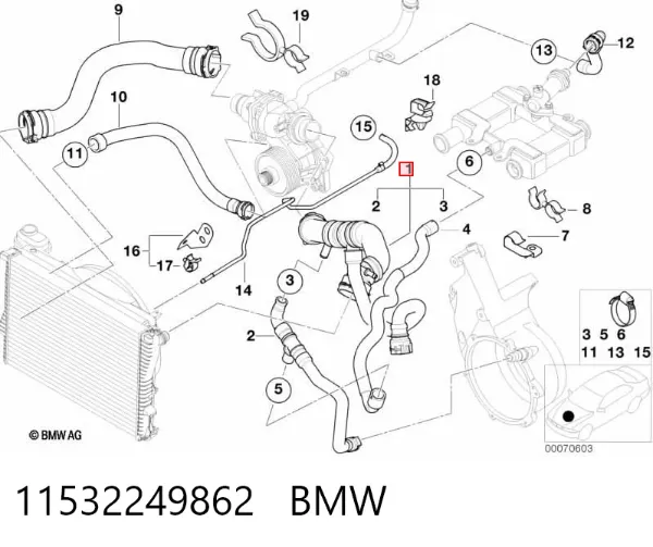 Przewód (króciec) chłodnicy górny 11532249862 BMW