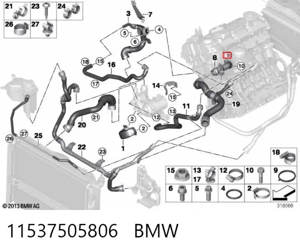 Uszczelka kołnierza (trójnika) układu chłodzenia 11537505806 BMW